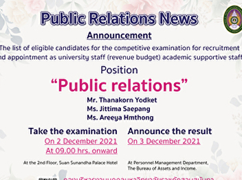 The Bureau of Assets and Income
Announcement  The Bureau of Assets and
Income has announced the list of
eligible candidates for the competitive
examination for recruitment  and
appointment as university staff (revenue
budget) academic supportive staff,