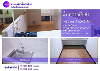 พื้นที่ว่างให้เช่าล็อคร้านอาหาร จำนวน 2
ล็อค : ขนาดพื้นที่ 8 ตารางเมตร : พิกัด
ศูนย์อาหาร มรภ.สวนสุนันทา